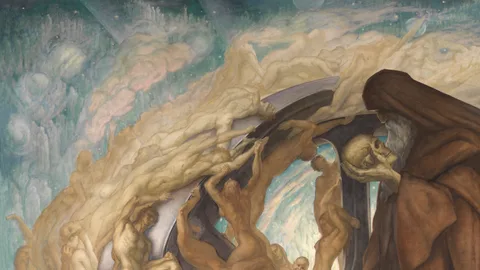 The heavens and the hooded figure, cut from La roue du monde (The Wheel of the World) by Jean Delville