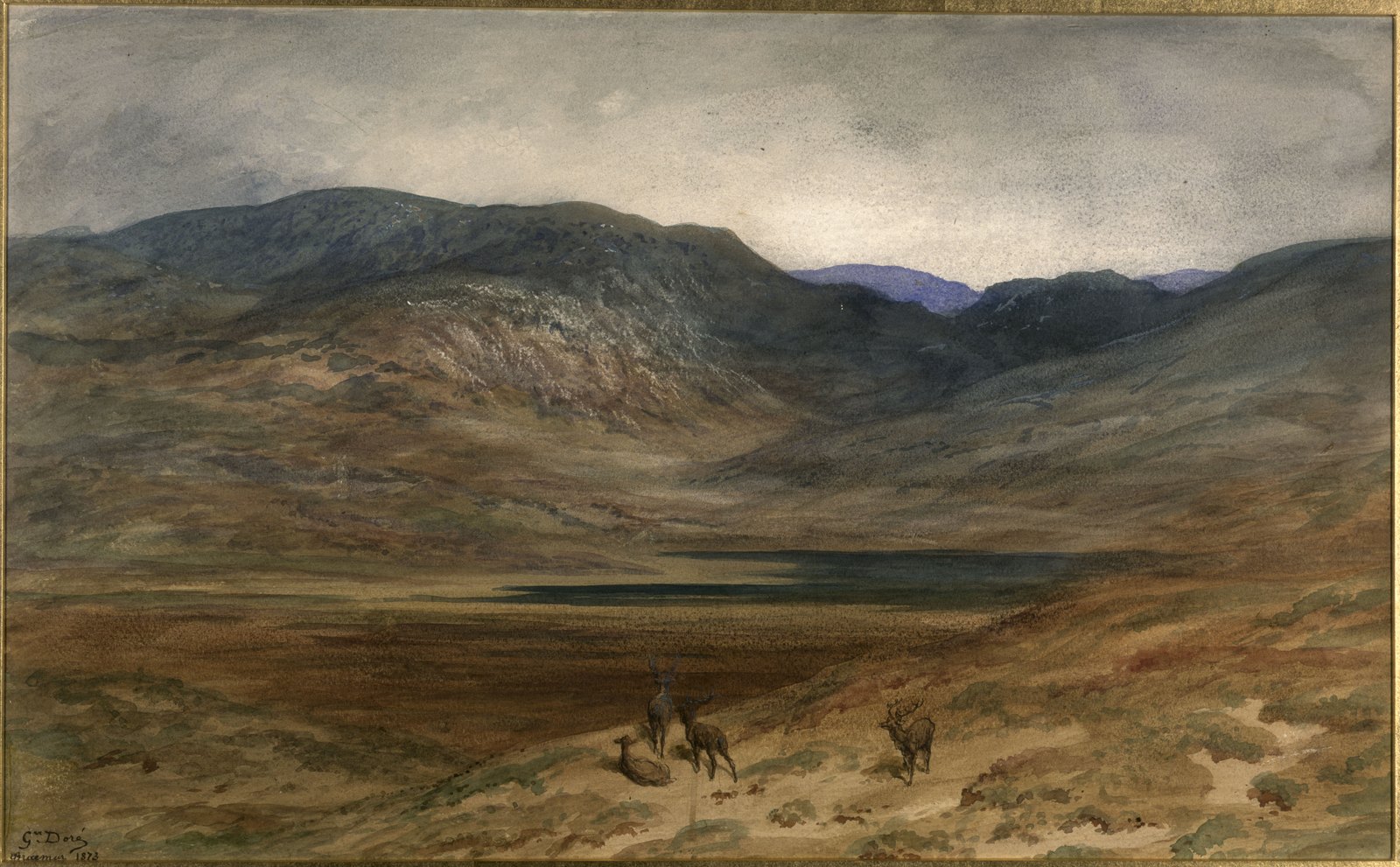 Paysage montagneux aux cerfs by Gustave Doré