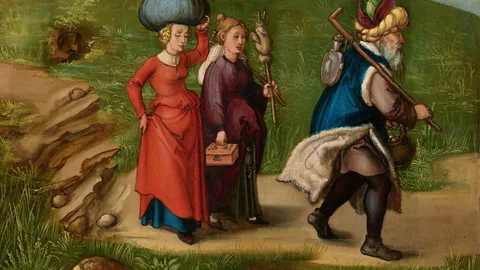 Lot and his daughters on the road, cut from Lot and His Daughters by Albrecht Dürer