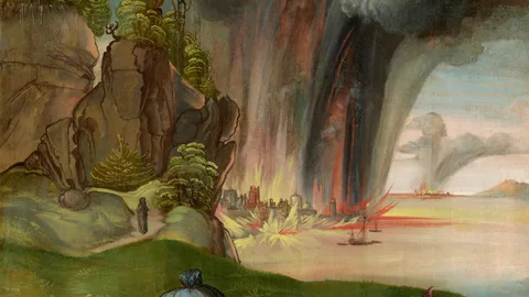 The burning of Sodom, cut from Lot and His Daughters by Albrecht Dürer