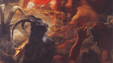 The goats and the giants, cut from Thor's Fight with the Giants by Mårten Eskil Winge